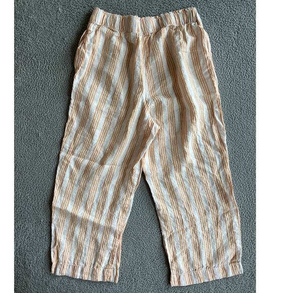 H&M Pants Medium Linen Pull On Stretch Cropped Striped Orange White Beach Boho - Picture 4 of 16